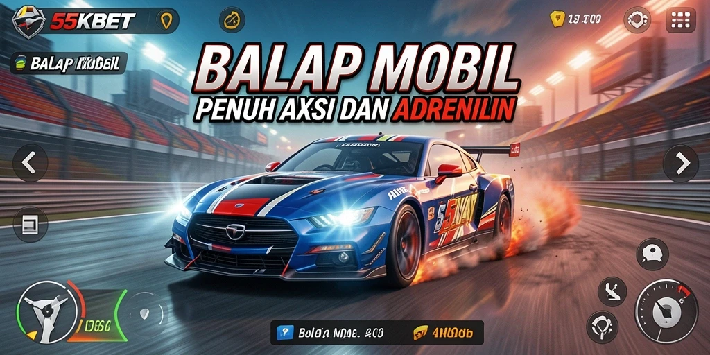 Tampilan antarmuka game 55KBET saat balapan mobil.