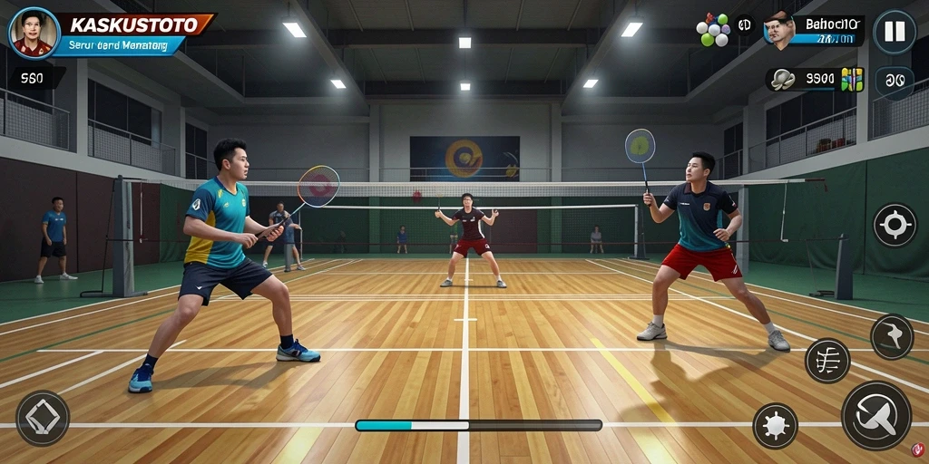 Antarmuka KASKUSTOTO yang menampilkan gameplay badminton yang menarik.